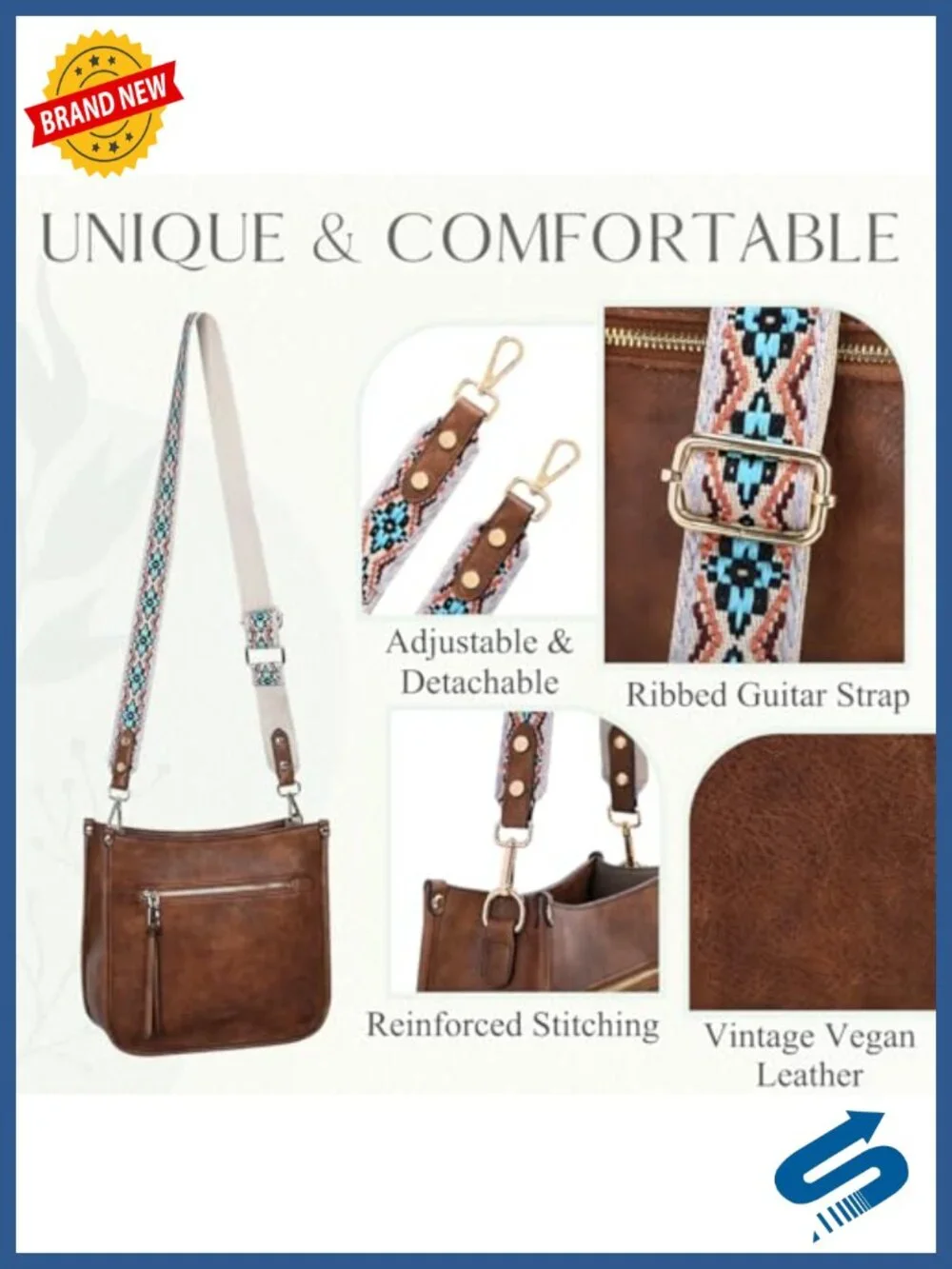 Vegan Leather Hobo Crossbody Bag with Guitar Strap